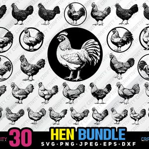 chicken hen bundle svg png jpeg eps dxf bundle silhouette clipart cricut vector commercial use custom chicken farm animal hen chicken bundle