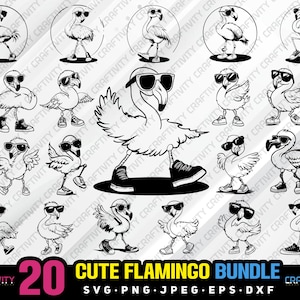 cute flamingo svg png jpeg eps dxf engrave silhouette clipart cricut laser vector commercial use custom cute flamingo dancing animal dance