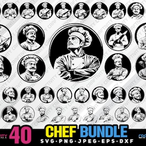 chef bundle svg png jpeg eps dxf bundle silhouette clipart cricut vector commercial use custom cook chef cooking chef silhouette chef vector