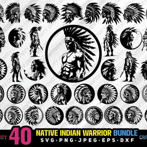 native indian warrior bundle svg png jpeg eps dxf bundle silhouette clipart cricut vector commercial use custom native indian warrior vector