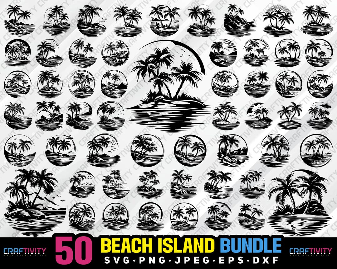 Beach Island Bundle Svg Png Jpeg Eps Dxf Bundle Silhouette Clipart ...
