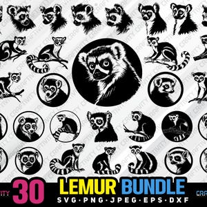 lemur bundle svg png jpeg eps dxf bundle silhouette clipart cricut laser vector commercial use custom lemur animal bundle lemur vector lemur