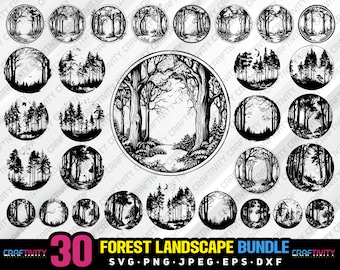 Forest Scenery Clipart Bundle, Landscape Vector (Digital Download)