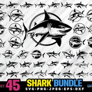 shark bundle svg png jpeg eps dxf bundle silhouette clipart cricut vector commercial use custom shark silhouette shark vector shark bundle