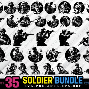 soldier bundle svg png jpeg eps dxf bundle silhouette clipart cricut vector commercial use custom soldier army special forces soldier svg