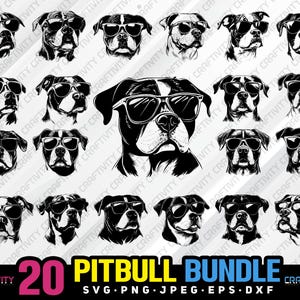 pitbull bundle svg png jpeg eps dxf engrave silhouette clipart cricut laser vector commercial use custom pitbull sunglasses dog vector svg