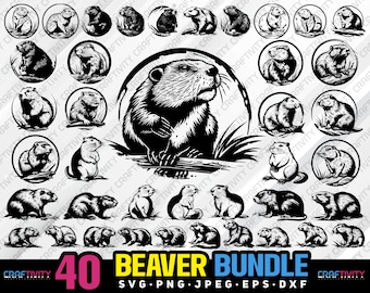 Beaver Vector SVG Bundle: Silhouette Clipart (Commercial Use)
