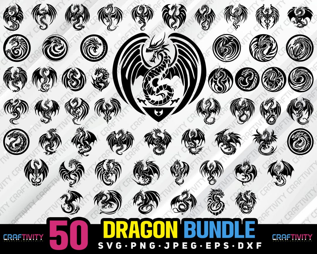 Dragon Bundle Svg Png Jpg Eps Dxf Bundle Silhouette Clipart Cricut ...