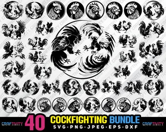 Cockfighting Rooster Clipart Bundle: Vector Graphics (Digital Download)