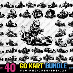 go kart bundle svg png jpeg eps dxf bundle silhouette clipart cricut vector commercial use custom go kart racing bundle go kart race bundle