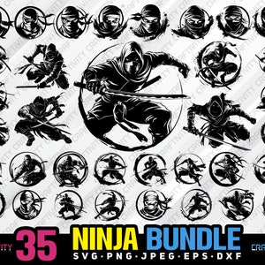 ninja bundle svg png jpeg eps dxf bundle silhouette clipart cricut vector commercial use custom ninja warrior japanese ninja warrior bundle