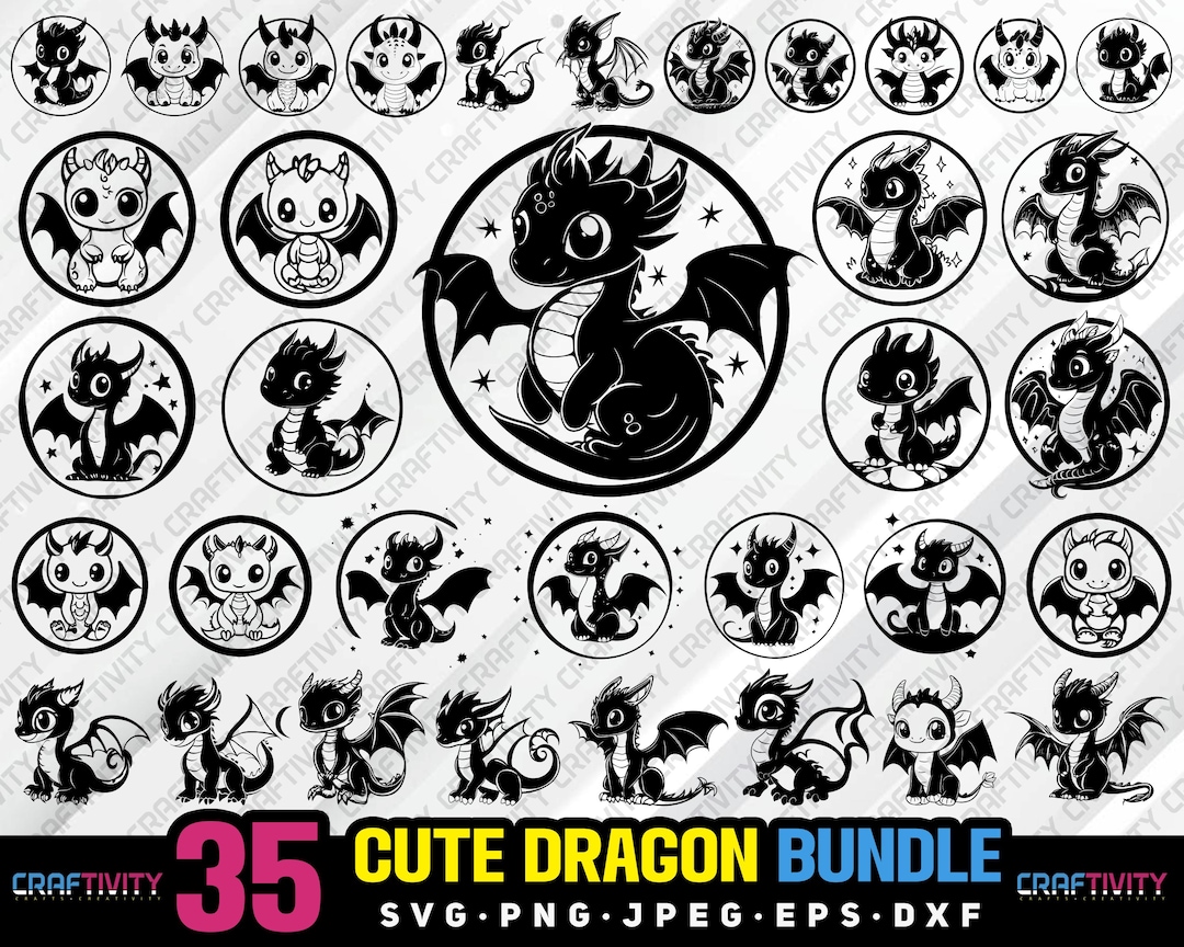 Cute Dragon Bundle Svg Png Jpeg Eps Dxf Bundle Silhouette Clipart ...