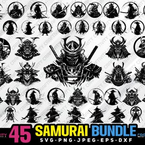 samurai bundle svg png jpeg eps dxf bundle silhouette clipart cricut laser vector commercial use custom samurai warrior samurai vector svg