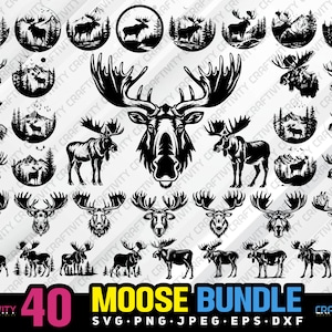 moose bundle svg png jpeg eps dxf bundle silhouette clipart cricut vector commercial use custom moose bundle moose hunting animal vector svg
