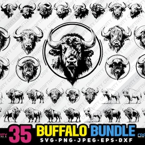 May include: A digital download of 35 buffalo silhouette illustrations in black and white. The buffalo are in various poses, including standing, running, and lying down. The illustrations are perfect for crafting projects, scrapbooking, and more.