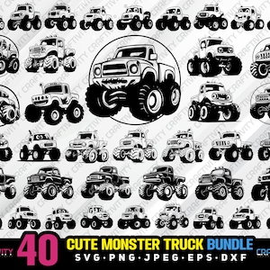 cute monster truck bundle svg png jpeg eps dxf bundle silhouette clipart cricut vector commercial use custom cute monster truck svg truck