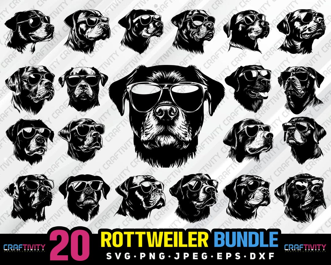 Rottweiler Bundle Svg Png Jpeg Eps Dxf Engrave Silhouette Clipart ...