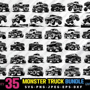 monster truck bundle svg png jpeg eps dxf bundle silhouette clipart cricut vector commercial use custom monster truck bundle truck vector