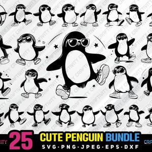 cute penguin bundle svg png jpeg eps dxf engrave silhouette clipart cricut laser vector commercial use custom cute penguin dancing cute svg