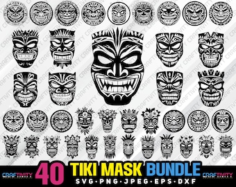 Pacote de Vetores de Máscaras Tiki: Clipart com Design Havaiano (svg, png, jpg, eps, dxf)