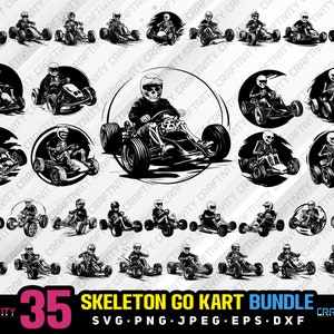 スケルトン ゴーカート バンドル SVG PNG JPEG EPS DXF バンドル シルエット クリップアート クリカット ベクター 商用利用 カスタム スケルトン ゴーカート レーシング ゴーカート