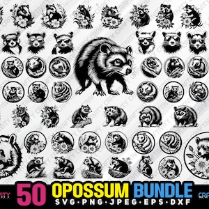 opossum bundle svg png jpeg eps dxf bundle silhouette clipart cricut vector commercial use custom opossum vector possum animal bundle svg