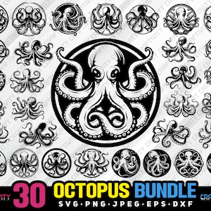 octopus bundle svg png jpeg eps dxf bundle silhouette clipart cricut vector commercial use custom octopus sea animal bundle octopus vector