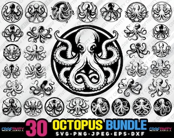 octopus bundle svg png jpeg eps dxf bundle silhouette clipart cricut vector commercial use custom octopus sea animal bundle octopus vector
