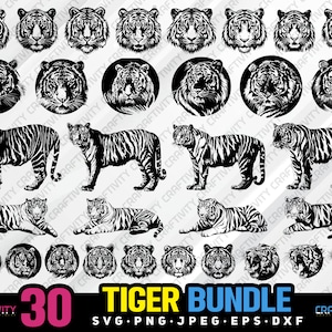 tiger bundle svg png jpeg eps dxf bundle silhouette clipart cricut vector commercial use custom tiger animal vector tiger head wild animal