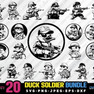 cute duck soldier bundle svg png jpeg eps dxf engrave silhouette clipart cricut laser vector commercial use custom cute duck soldier vector