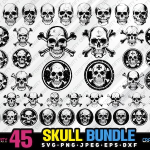 skull bundle svg png jpg eps dxf bundle silhouette clipart cricut vector commercial use custom skull skeleton skull crossed skull vector svg