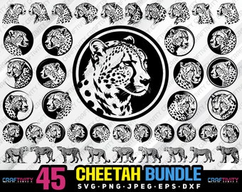 Cheetah Silhouette Vector Bundle, Clipart for Cricut (Digital Download)