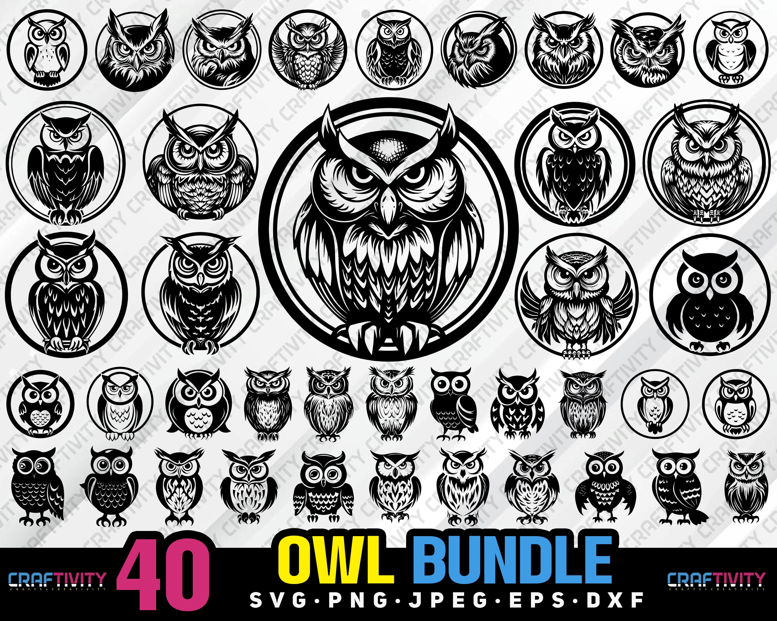 owl bundle svg png jpeg eps dxf bundle silhouette clipart cricut vector commercial use custom owl bi