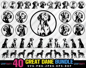 great dane bundle svg png jpg eps dxf bundle silhouette clipart cricut vector commercial use custom great dane dog silhouette great dane dog