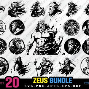 zeus bundle svg png jpeg eps dxf engrave silhouette clipart cricut laser vector commercial use custom zeus greek god lightning god zeus svg