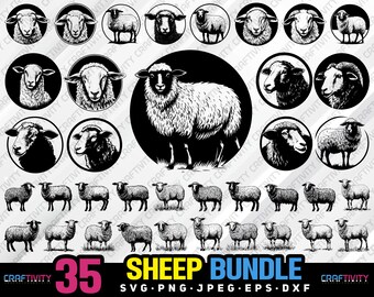 Sheep Clipart Bundle, Farm Animal Vector Graphics (svg, png, jpg, eps, dxf)
