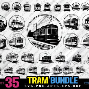 tram bundle svg png jpg eps dxf bundle silhouette clipart cricut vector commercial use custom tram transportation tram train tram vector svg