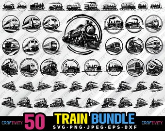 Train Clipart Bundle, Railway Silhouette Vector (svg, png, jpg, eps, dxf)