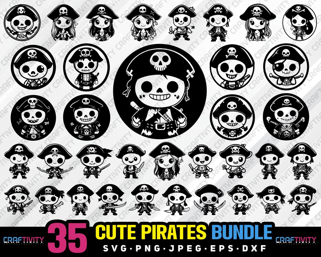Cute Pirate Bundle Svg Png Jpeg Eps Dxf Bundle Silhouette Clipart ...