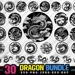 dragon bundle svg png jpeg eps dxf bundle silhouette clipart cricut vector commercial use custom japanese dragon tattoo dragon bundle svg