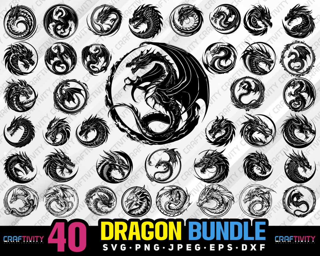 Dragon Bundle Svg Png Jpeg Eps Dxf Bundle Silhouette Clipart Cricut ...