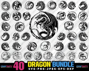 Dragon Silhouette Clipart Bundle, Vector Designs (Digital Download)