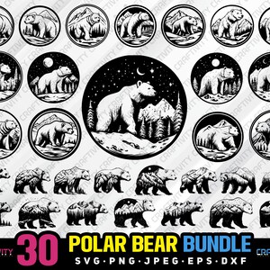 polar bear bundle svg png jpeg eps dxf engrave silhouette clipart cricut laser vector commercial use custom polar bear snow mountain vector