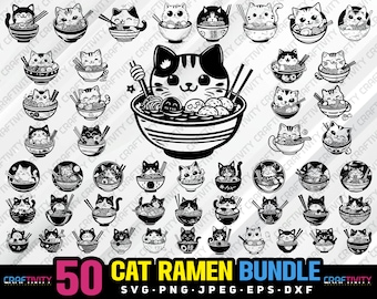 cat ramen bundle svg png jpeg eps dxf bundle silhouette clipart cricut vector commercial use custom cat ramen noodles cut cat ramen bundle