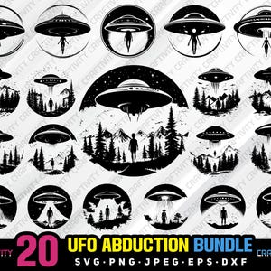 ufo abduction bundle svg png jpg eps dxf engrave silhouette clipart cricut laser vector commercial use custom ufo alien abduction flying ufo