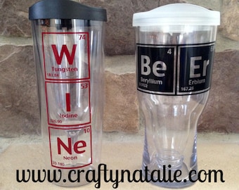 His and Hers Vino and Brew To Go's- Travel Wine Tumbler- Travel Beer Tumbler- Set of Periodic Wine and Beer Tumblers