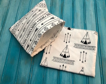 Set of 2 Reusable Snack Bags- Aztec Print Snack Bags- Fabric Snack Bags- Go Green Snack Bags-Eco Friendly Snack Bags-Kids Reusable Snack Bag