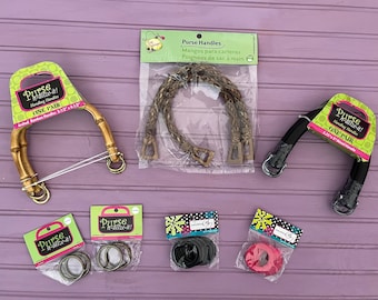Lot of Purse Making Supplies-Bag Handles for Purse Making-Set of O Rings- Bag Making Bundle- Lot of Three Purse Handles- Lot of Four O Rings