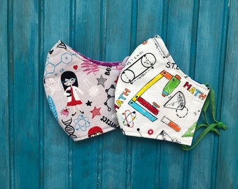 READY TO SHIP- Woman's Two Layer Cotton Mask w/Adjustable Ear Loops- Set of Two- Science Mask- Stem Mask- Teacher Mask Set (Fits teens 13+)