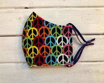 READY TO SHIP- Children's Face Mask With Adjustable Ear Loops- Peace Sign Mask (7-12)- Back To School Mask
